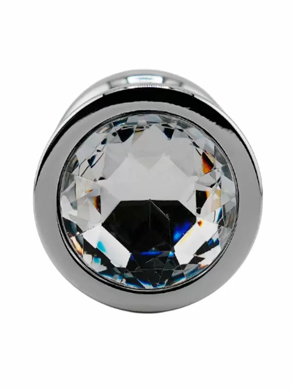 Серебряная ребристая анальная пробка с прозрачным кристаллом (Medium)