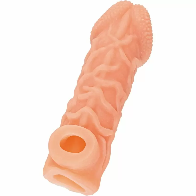 Реалистичная насадка на пенис с венками и отверстием для мошонки «Cock sleeve» (большая), Kokos