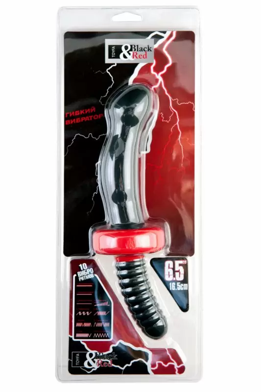 Анальный вибратор с удобной ручкой TOYFA Black&Red – чёрный