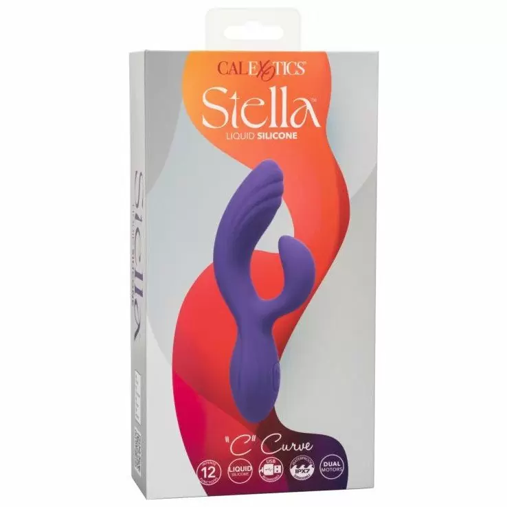 Рельефный вибратор-кролик STELLA LIQUID SLCNE DUAL CURVY, 19 см, силикон, фиолетовый