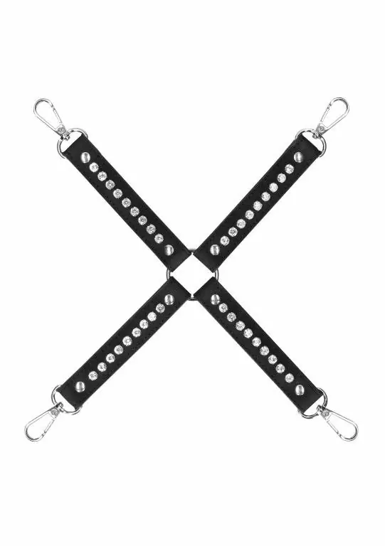 Фиксатор для БДСМ-игр из искусственной кожи Diamond Studded Hogtie  - Black