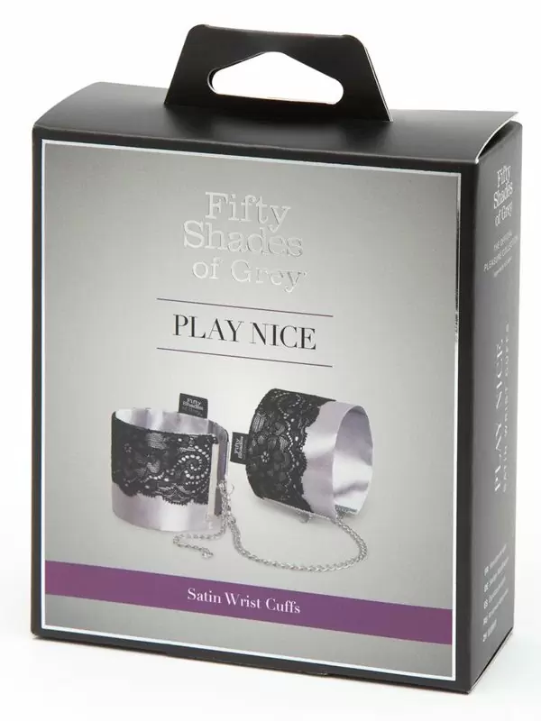 Наручники Fifty Shades of Grey Play Nice, с кружевом, атласные, серебристый