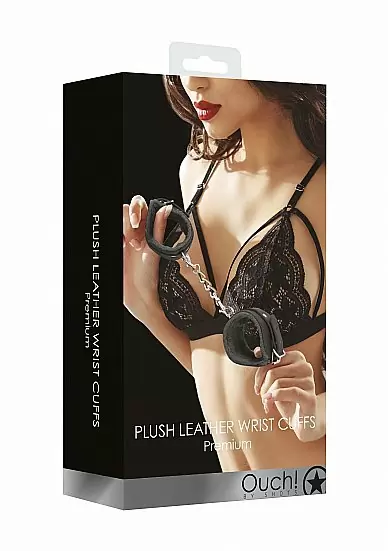 Наручники (оковы, фиксаторы) Plush Leather Hand Cuffs Ouch! черные