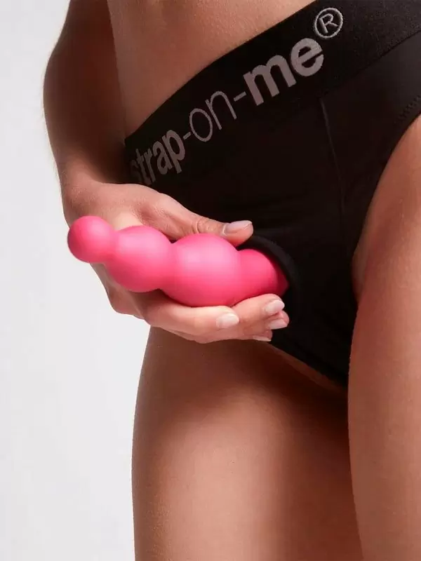 Рельефный фаллоимитатор Strap-On-Me Dildo Plug Beads Framboise, 16 см, силикон, розовый металлик