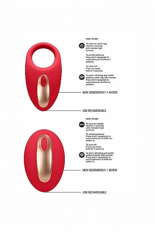 Виброкольцо с вибропультом управления Poise (красный)