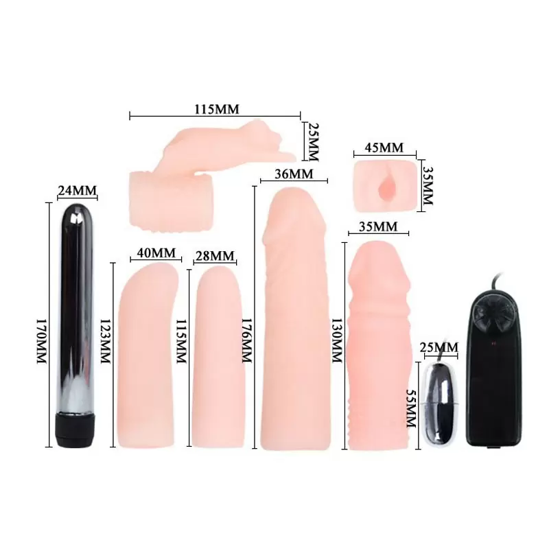 Набор из виброяйца и вибратора со сменными насадками Beauty Kit – телесный