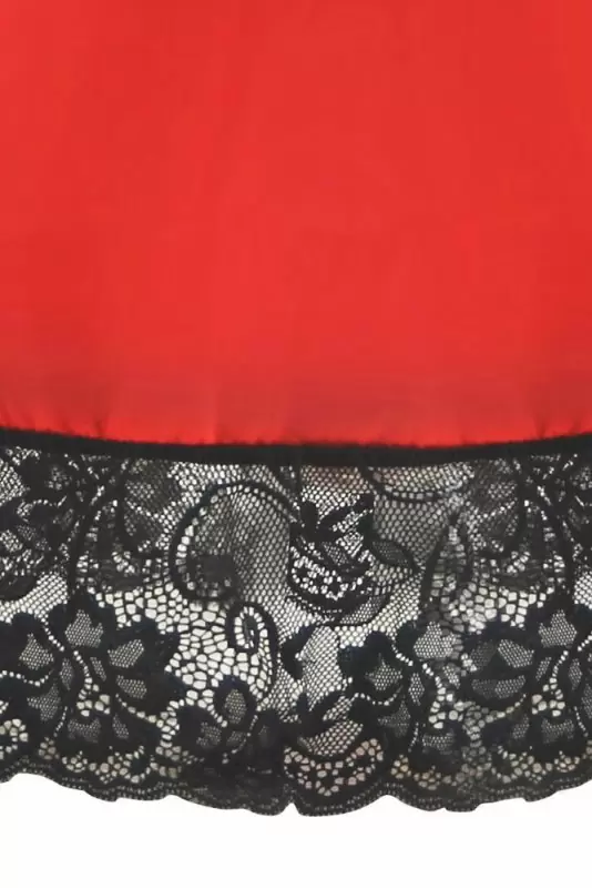 Красная сорочка с элементами из черного кружева и трусики Baci White Label – M/L