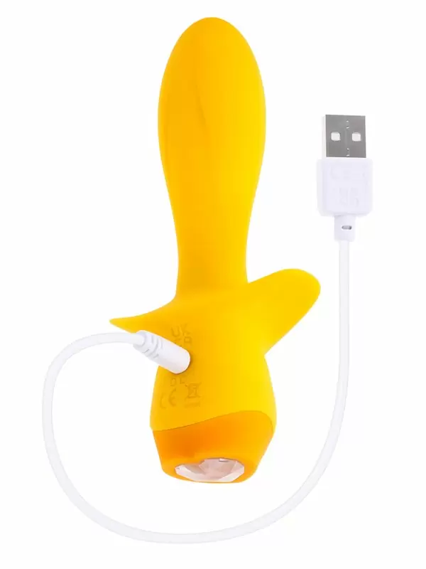 Элегантная анальная вибропробка Evolved Mellow Yellow, 13,5 см, с кристаллом, силикон, 10 режимов, желтый