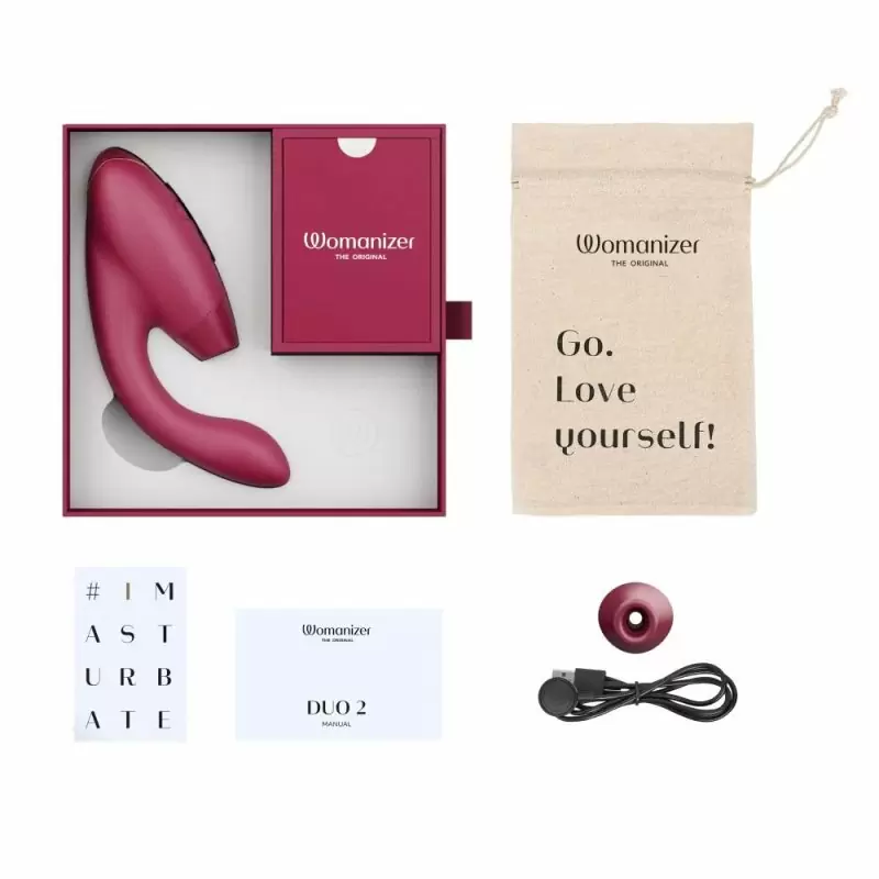 Инновационный вибратор-кролик Womanizer Duo 2 Petrol, технология Pleasure Air, бордовый