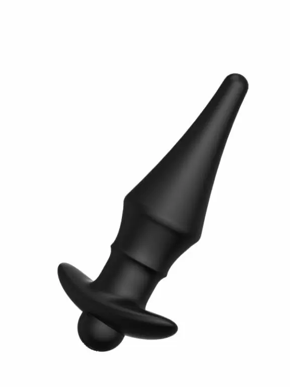 Вытянутая анальная пробка Erozon №08 Cone-shaped butt plug, 13,5 см, 10 режимов, силикон, черный