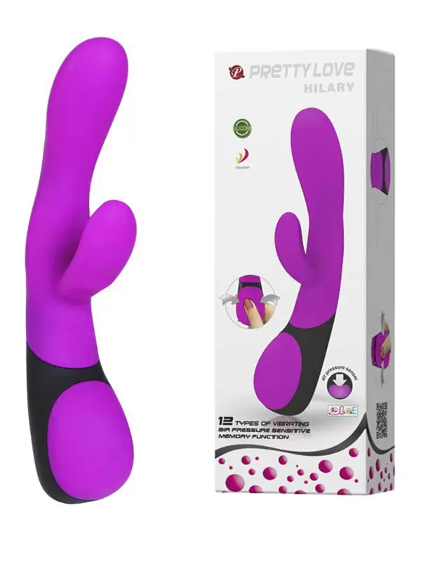 Вибратор двойного действия Hilary с воздушной подушкой-регулятором и функцией запоминания – малиновый