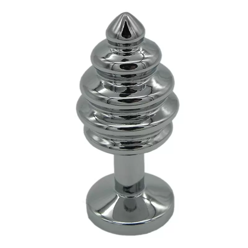 Анальная пробка Plug Silver Small ребристая c кристаллом – серебристый/красный