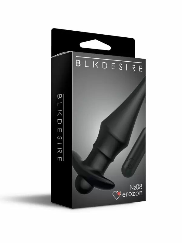 Вытянутая анальная пробка Erozon №08 Cone-shaped butt plug, 13,5 см, 10 режимов, силикон, черный