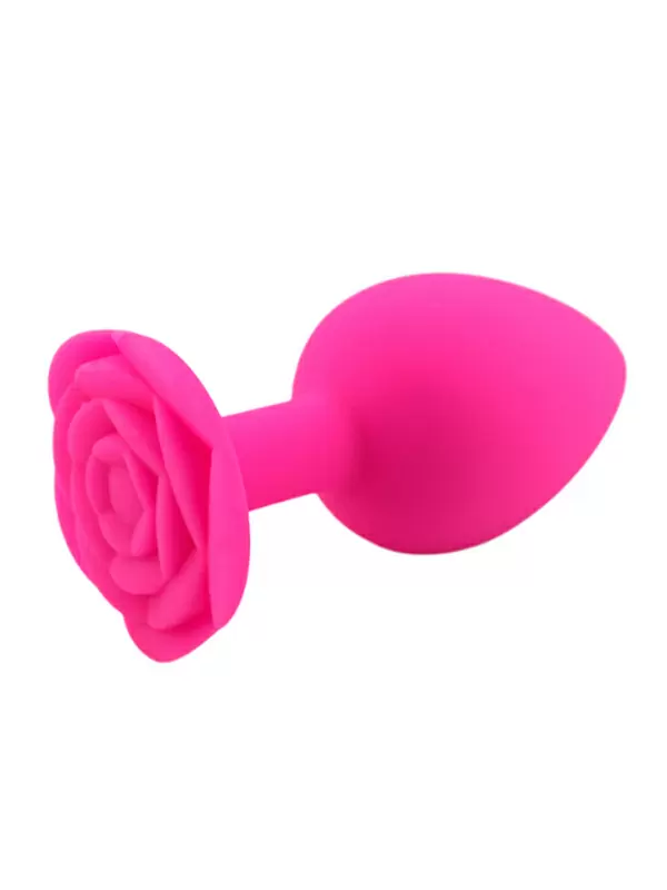 Силиконовая анальная пробка Kanikule Pink Rose с ограничителем в форме розочки, 10 см х 4,5 см, розовый, Large