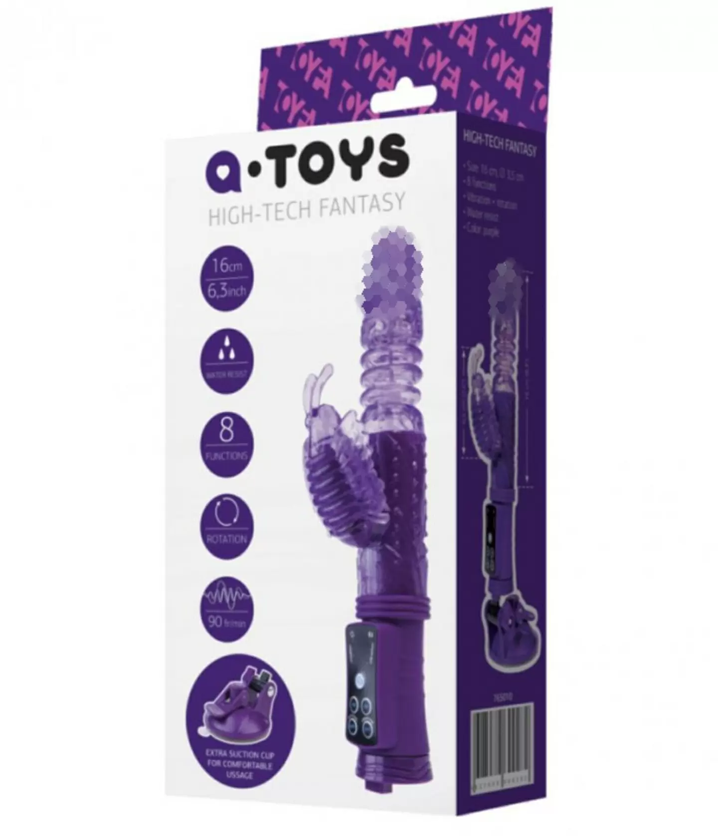 Вибратор с ротацией, поступательными движениями и клиторальным стимулятором бабочкой TOYFA A-Toys – фиолетовый