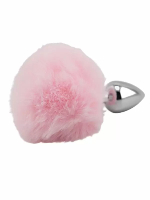 Серебристая анальная пробка с розовым заячьим хвостиком (Small) Kanikule