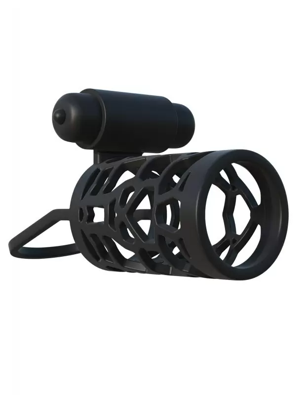 Эрекционная сетка с вибрацией Thick Dick Silicone Vibrating Cage – черный