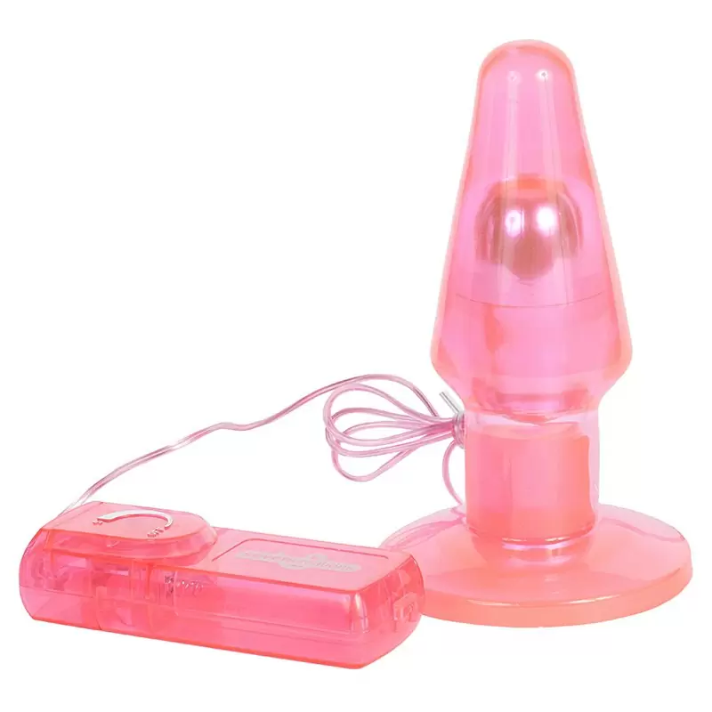 Анальная пробка Clear Butt Plug Large с вибрацией – розовая