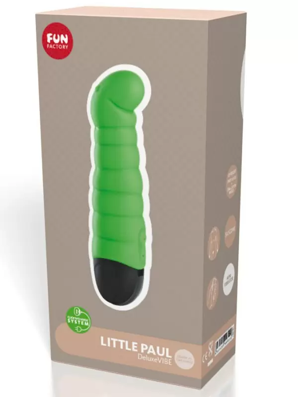 Ребристый вибратор Fun Factory Little Paul, с изогнутой головкой, 14 см, зеленый