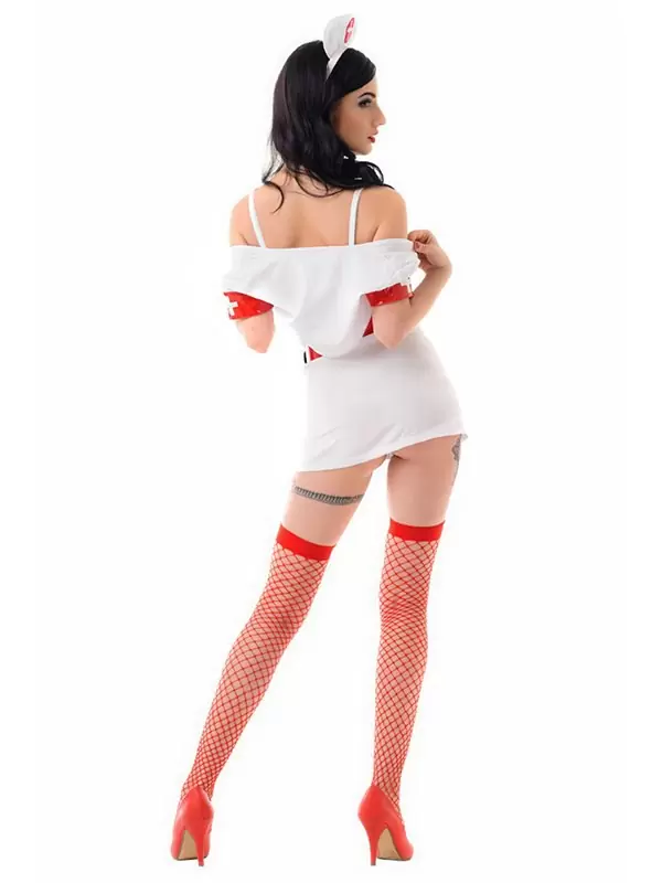 Эротический игровой костюм Le Frivole Старшая Медсестра на дежурстве – белый с красным, L/XL