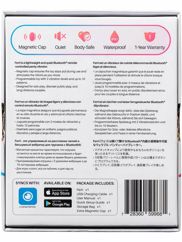 Носимый стимулятор клитора LOVENSE Ferri, управление через приложение, 7,4 см, 10 режимов, силикон, розовый с черным