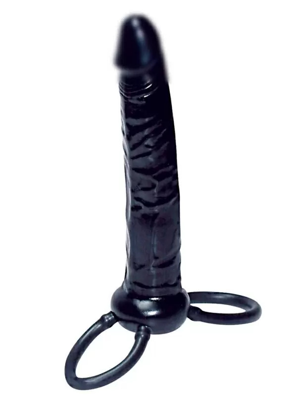 Насадка для двойного проникновения Anal Special black, с подхватом мошонки, 16 см, силикон, черный