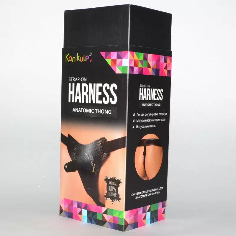 Страпон-трусики Kanikule Anatomic Thong кожаные – черный