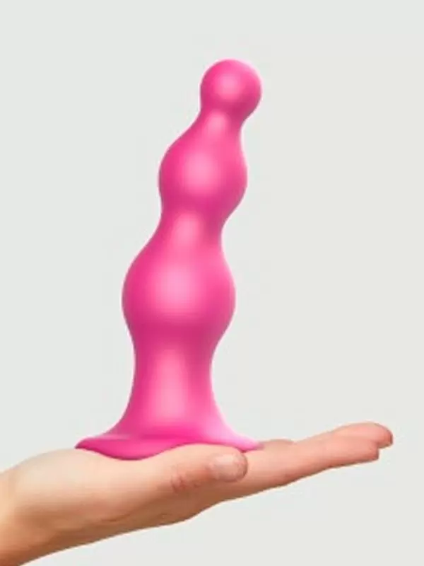 Рельефный фаллоимитатор Strap-On-Me Dildo Plug Beads Framboise, 16 см, силикон, розовый металлик