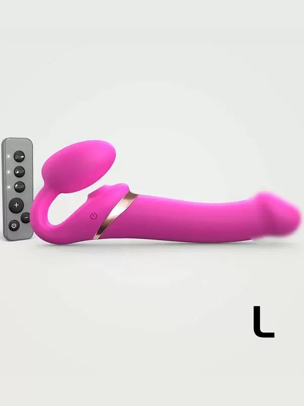 Анатомический страпон Strap-On-Me Multi Orgasm с 3 моторами, безремневой, размер L, фуксия