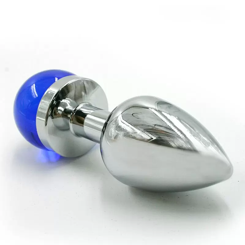 Маленькая алюминиевая анальная пробка Kanikule Small с украшением на основании – серебристый с голубым