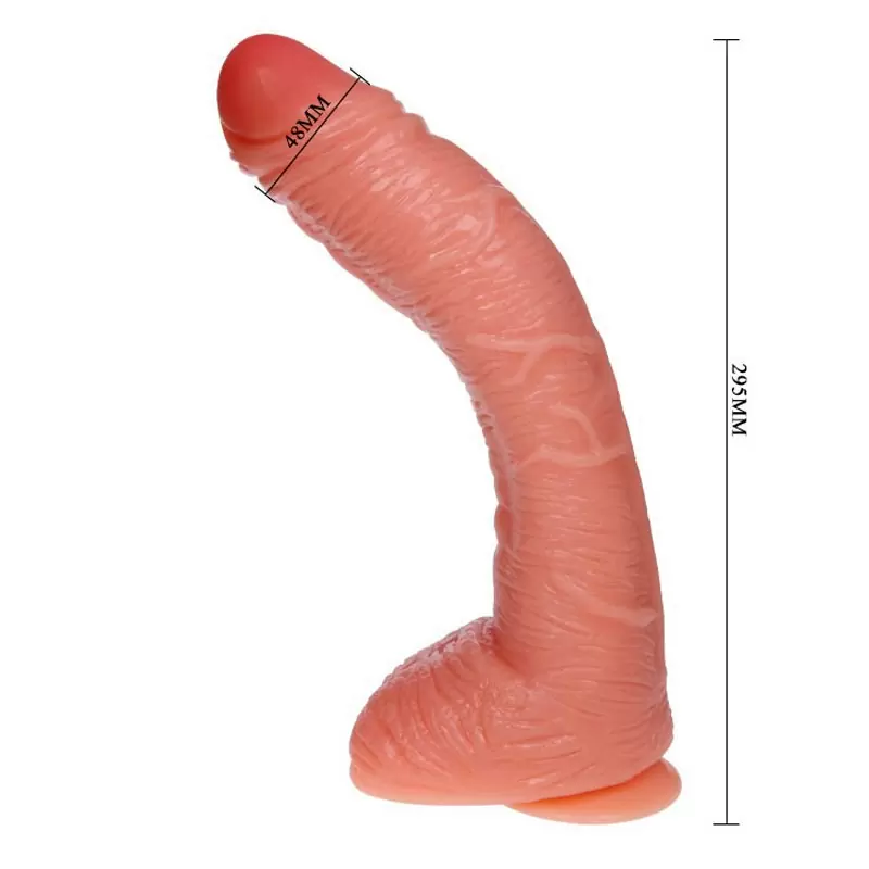 Эффектный вибромассажер-реалистик с мошонкой на присоске Penis 9.5” – розовый