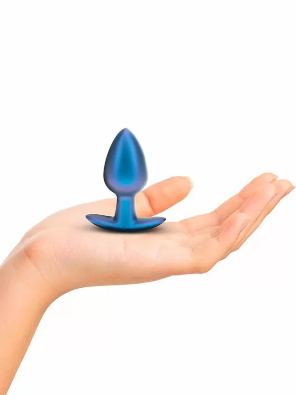 Гладкая анальная пробка Shots toys, 7,9 см, силикон, синий металлик