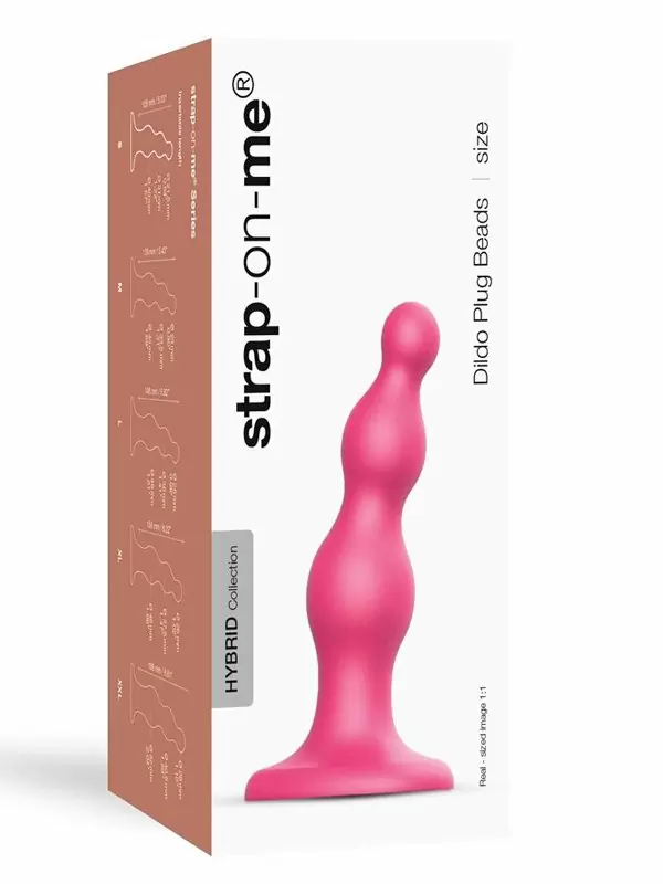Гибкий фаллоимитатор Strap-On-Me Dildo Plug Beads Framboise, 14 см, 3 утолщения, розовый металлик