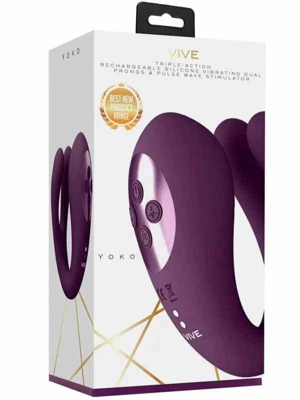 Вибратор Shots Toys Yoko тройного действия, 20 режимов работы, с функцией «мгновенный оргазм», фиолетовый