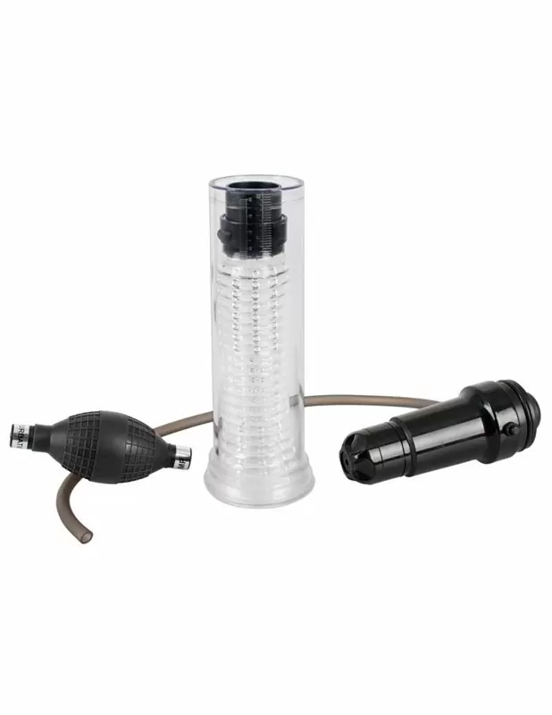 Нереалистичная вибропомпа-мастурбатор Orion Vibrating Multi Pump &amp Masturbator, 34 см, 5 скоростей, черный с прозрачным