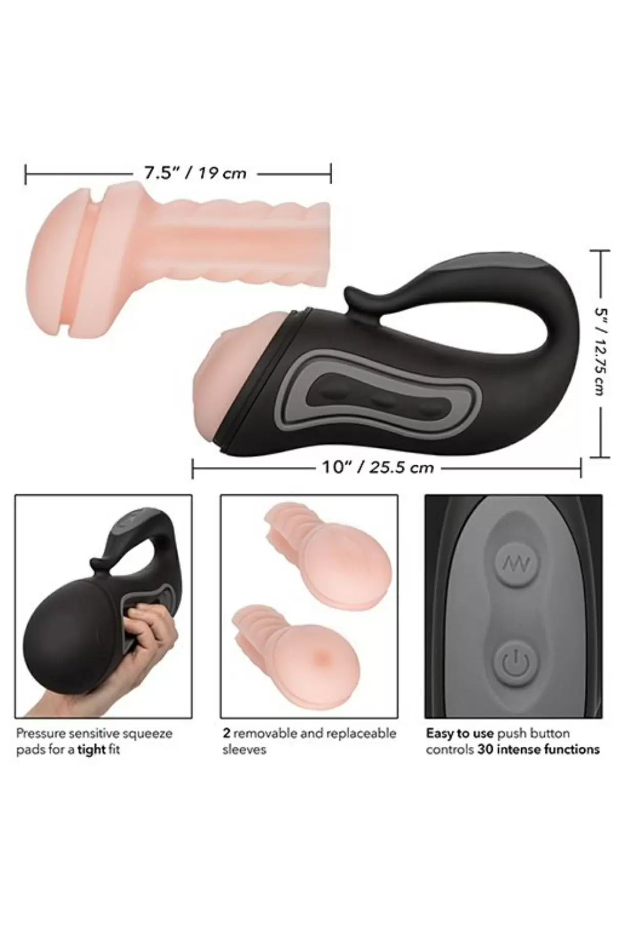 Вибромастурбатор Optimum Power Grip-N-Stroke  со сменными вставками - черный