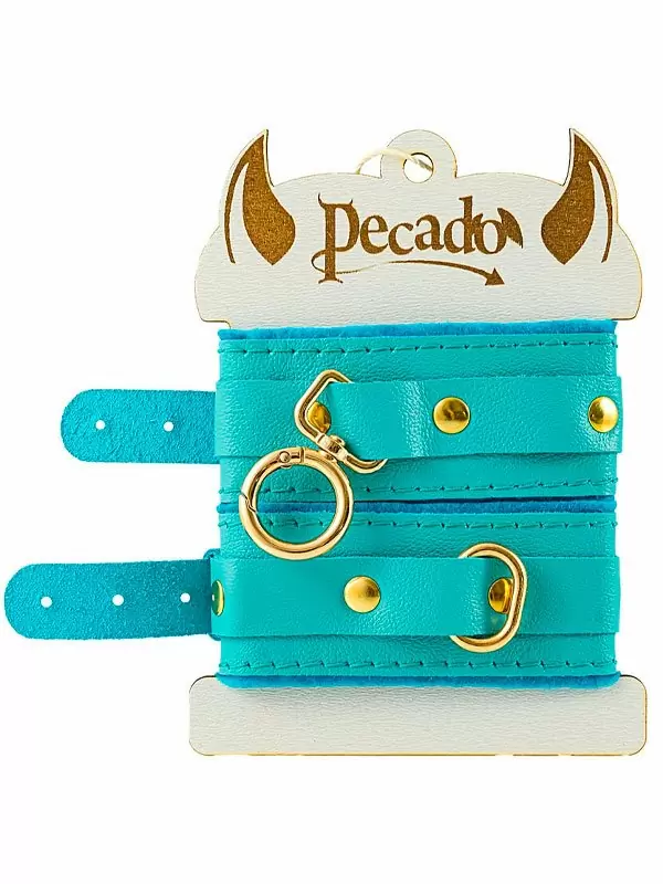 Миниатюрные наручники-оковы Pecado BDSM «МИНИ», двуслойные, натуральная кожа, голубые