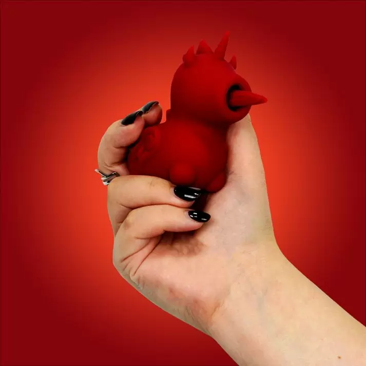 Вибромассажер Unihorn - Blaze Diablo со стимуляцией язычком, красный