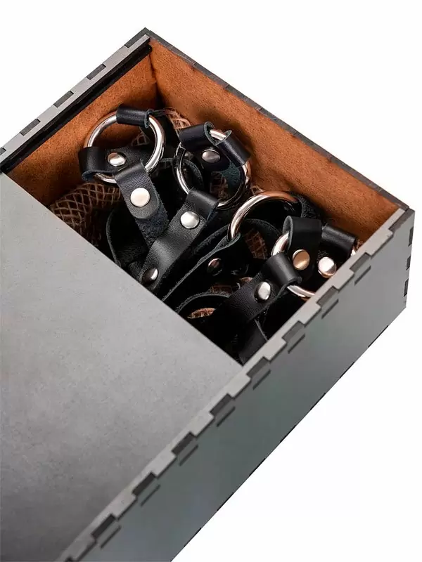 Портупея Pecado BDSM, «Соблазн» с кольцами, натуральная кожа, черная