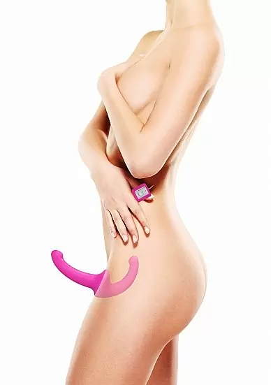 Безремневой страпон с вибрацией и пультом управления Vibrating Silicone Strapless Strapon, цвет розовый