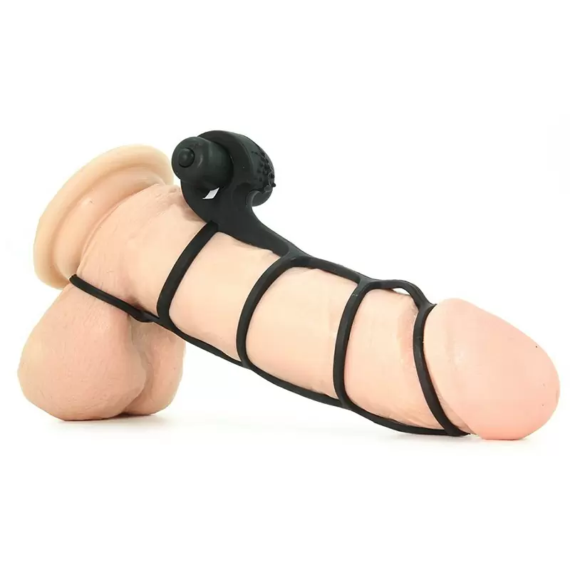 Насадка стимулирующая Beginner's Silicone Power Cage с кольцом на мошонку и вибрацией – черная