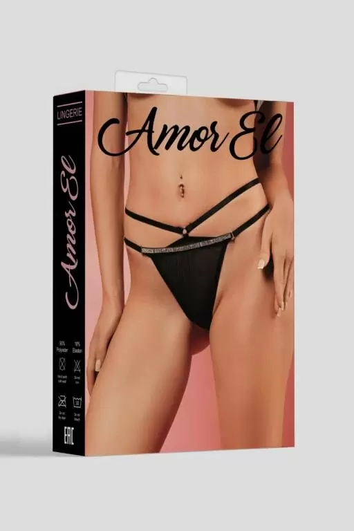 Трусики-танго Amor El с декоративной резинкой — черные, размер M