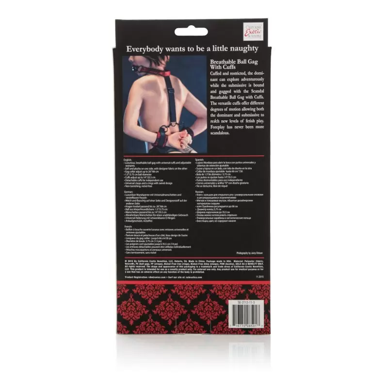 Воздухопроницаемый кляп-шарик с  наручниками  Scandal Breathable Ball Gag With Cuffs