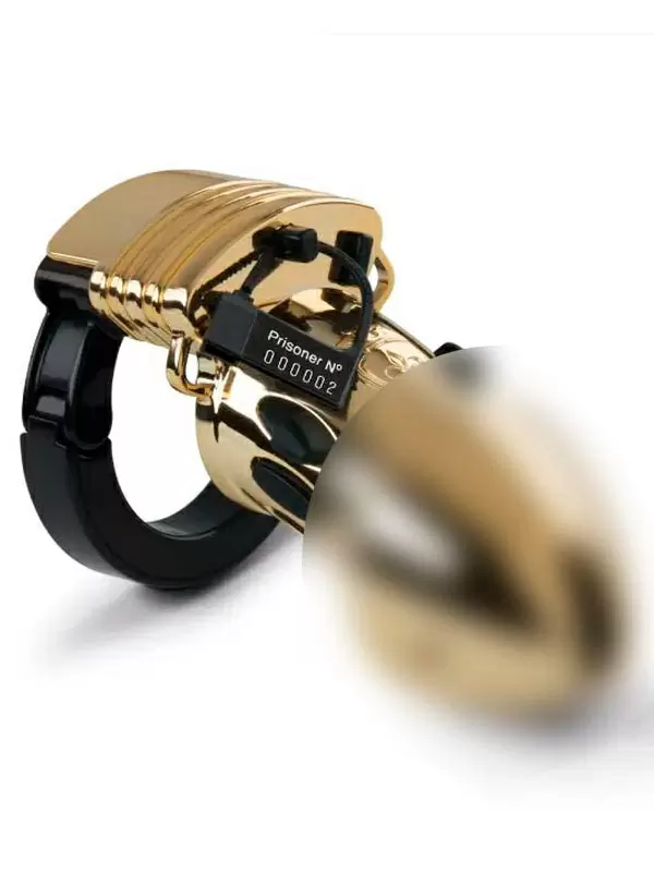 Пояс верности для мужчин Mystim Pubic Enemy No 1 с электропроводящей поверхностью, 8,2 см, золотой