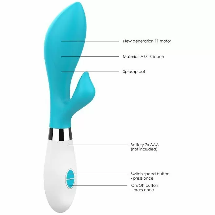 Изогнутый вибратор-кролик Achelois, 21,8 см, 10 режимов, бирюзовый