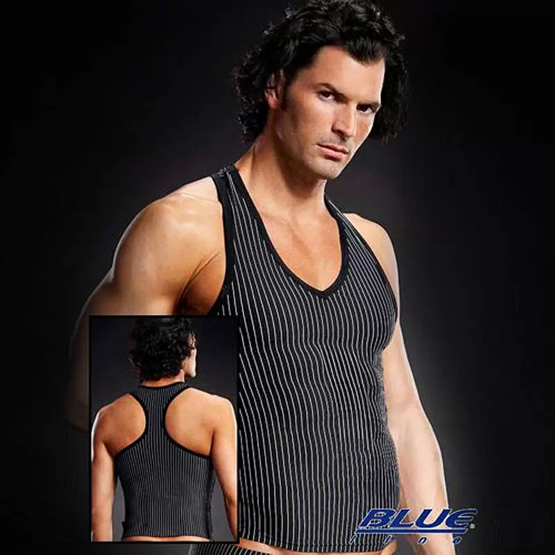 Борцовка BlueLine с V-образным вырезом в полоску – S/M