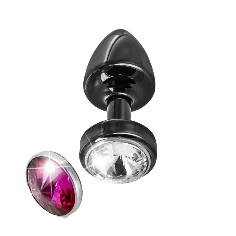 Красивая анальная пробка Anni Magnet T1 с двумя заменяемыми кристаллами на магните – черный