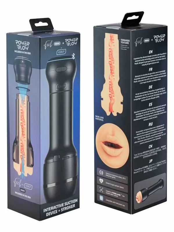 Набор Kiiroo: Мастурбатор Feel Stroker Mouth + интерактивная насадка PowerBlow, со всасывающим эффектом, черный