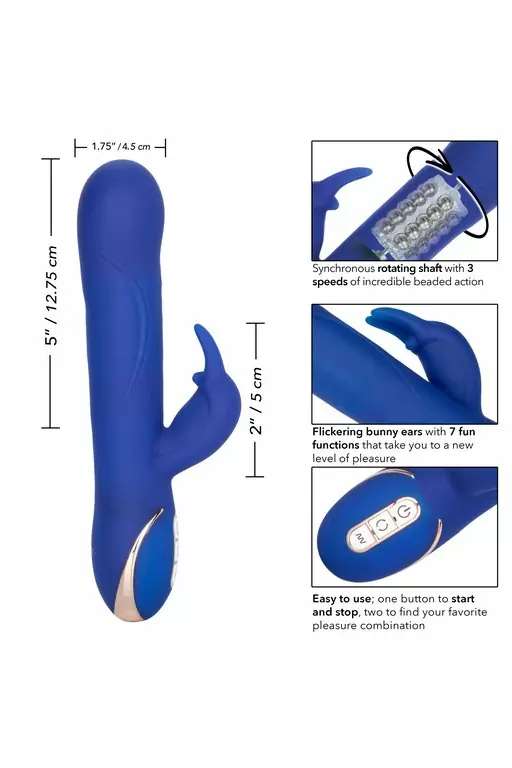 Прямой вибратор-кролик Jack Rabbit Signature Rotating Beaded, с функцией ротации, 22,8 см, синий