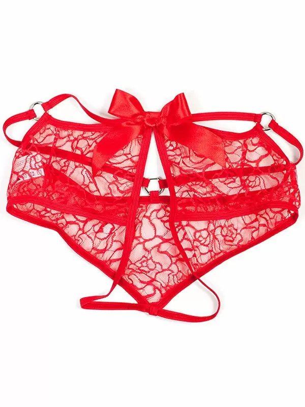 Кружевные трусики панти Anais Quinn с вырезом – красный, L